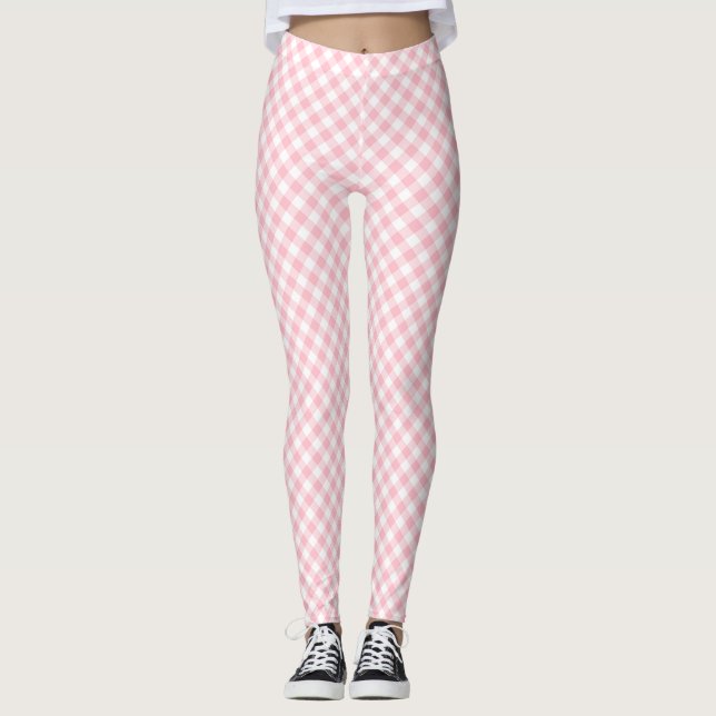 Rosa och vita Storleka Gingham-kontroller med lite Leggings (Framsida)