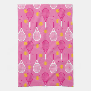Rosa och vita tennisracket mönster kökshandduk