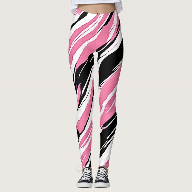Rosa och vita tigervallar i Rand Leggings (Framsida)