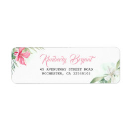 Rosa och vita tropiska persikoblommor returadress etikett