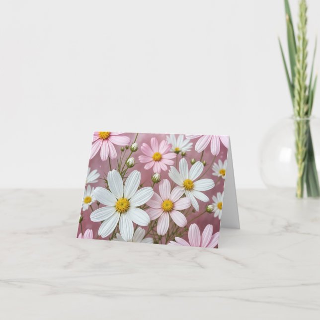 Rosa och vita tusenskönor Notkort Kort (Framsida)
