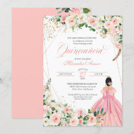  Rosa och Vita vackra Blommigten Quinceanera Inbjudningar