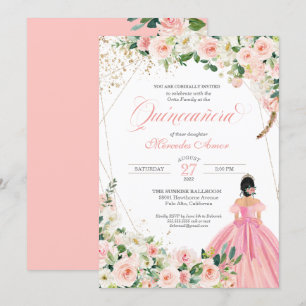 Rosa och Vita vackra Blommigten Quinceanera Inbjudningar