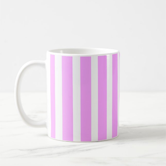 Rosa och vita vertikala ränder kaffemugg (Vänster)