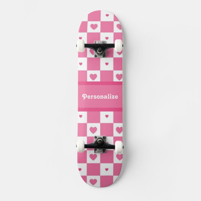 Rosa och vitaktighet i Mönster Mini Skateboard Bräda 18,5 Cm (Framsida)