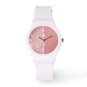 Rosa- och vitbakgrund med svart snöre armbandsur