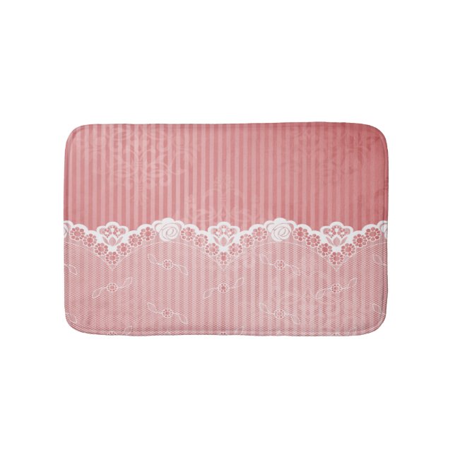 Rosa- och vitbakgrund med svart snöre badrumsmatta (Framsidan)