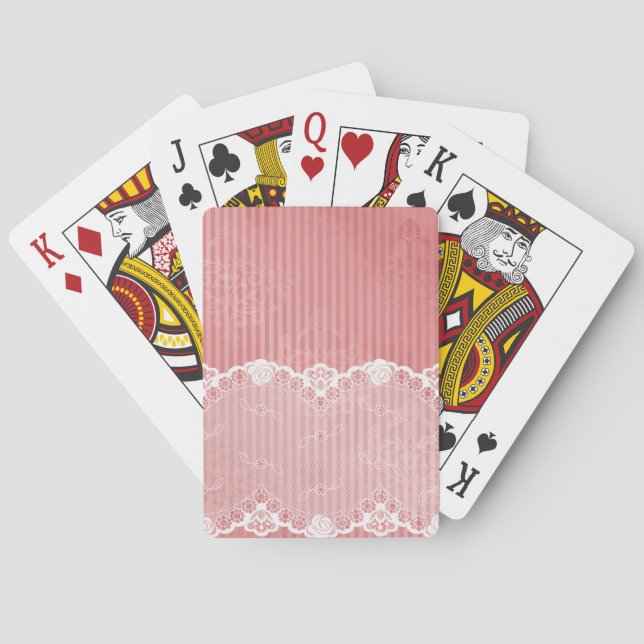 Rosa- och vitbakgrund med svart snöre casinokort (Baksidan)