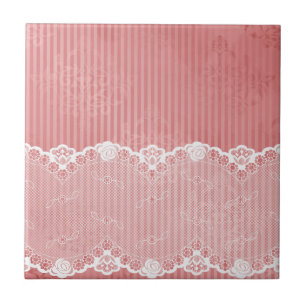 Rosa- och vitbakgrund med svart snöre kakelplatta