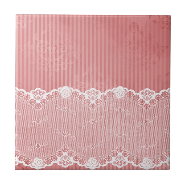 Rosa- och vitbakgrund med svart snöre kakelplatta (Framsidan)
