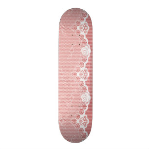 Rosa- och vitbakgrund med svart snöre mini skateboard bräda 18,5 cm