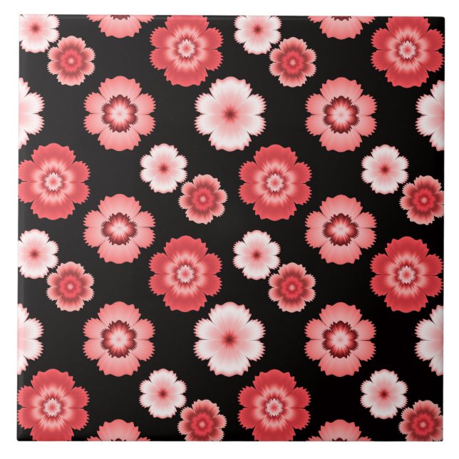 Rosa och vitblomma Mönster Kakelplatta (Framsidan)