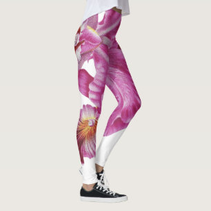 Rosa- och vitblommiga allt-över-tryck-färgämnen leggings