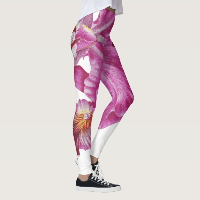 Rosa- och vitblommiga allt-över-tryck-färgämnen leggings (Höger)