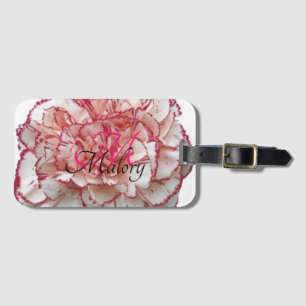Rosa - och vitblommiga monogram - resagemärkning bagagebricka