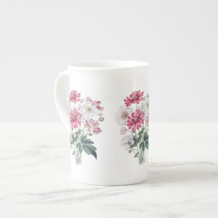 Rosa och vitblommor Botaniskt ben China Mugg Benporslin Mugg