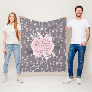 Rosa och vitblommor fleecefilt