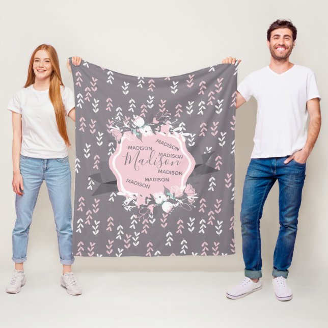 Rosa och vitblommor fleecefilt (På plats)