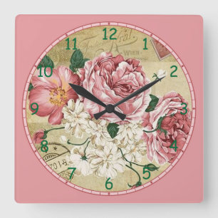 Rosa och vitblommor fyrkantig klocka