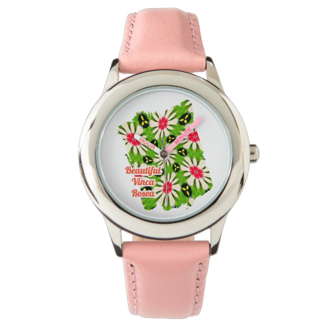 Rosa och vitblommor Mönster Armbandsur (Framsida)