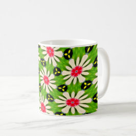 Rosa och vitblommor Mönster Kaffemugg
