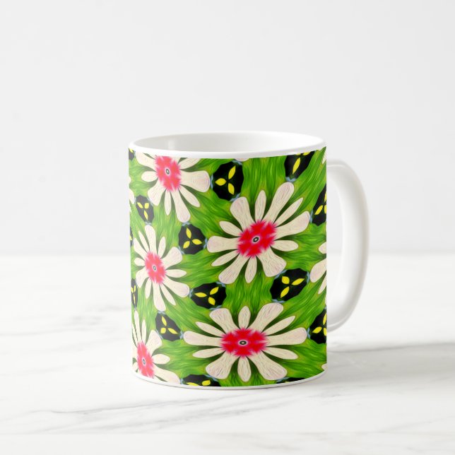 Rosa och vitblommor Mönster Kaffemugg (Framsida höger)