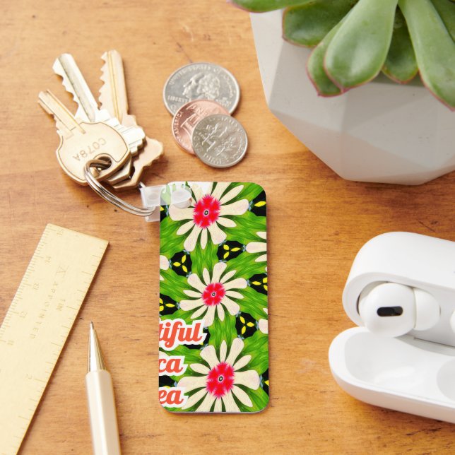 Rosa och vitblommor Mönster Nyckelring (Skrivbord)