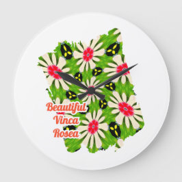 Rosa och vitblommor Mönster Stor Klocka