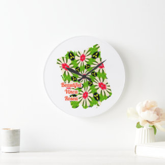 Rosa och vitblommor Mönster Stor Klocka