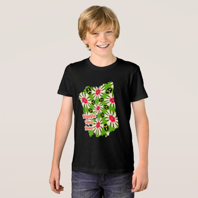 Rosa och vitblommor Mönster T Shirt (Framsida Full)