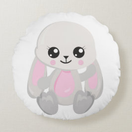 ROSA OCH VITE PLUSH BUNNIES RUND KUDDE