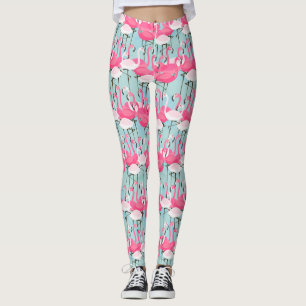 Rosa- och vitfolkmassa av Flamingos Leggings