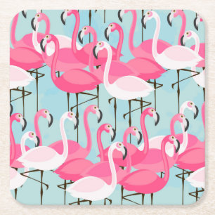 Rosa- och vitfolkmassa av Flamingos Underlägg Papper Kvadrat