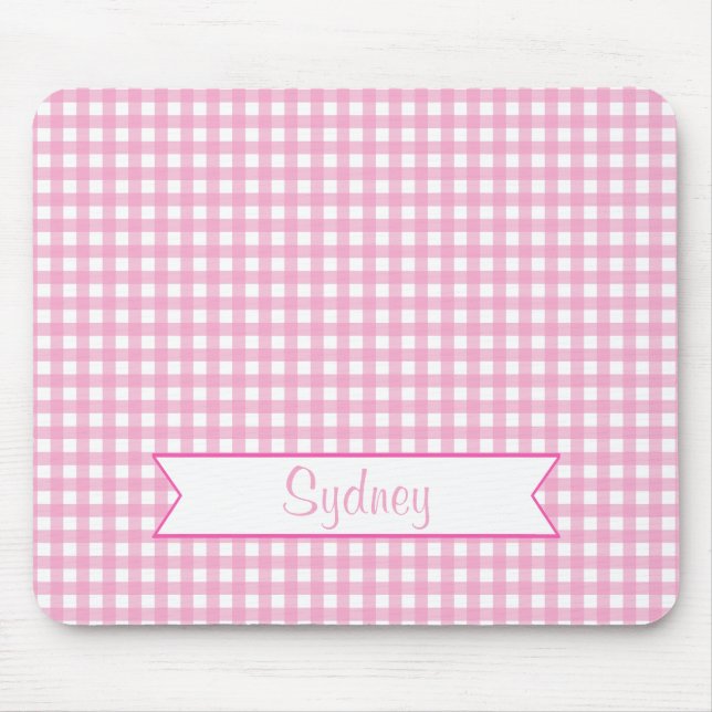 Rosa- och vitGingham med anpassningsbarnamn Musmatta (Framsidan)