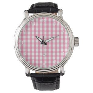 Rosa- och vitGinghammönster Armbandsur