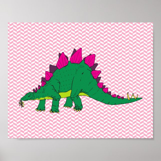 Rosa och vitHerringbone Stegosaurus Poster (Framsidan)