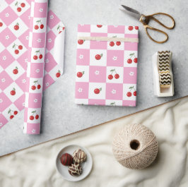 Rosa och vitkontroll Körsbär Pappra Presentpapper