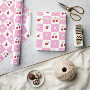 Rosa och vitkontroll Körsbär Pappra Presentpapper