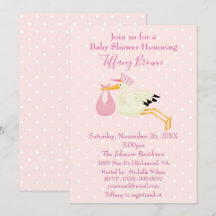 Rosa och vitpolka Dot Stork Baby Shower