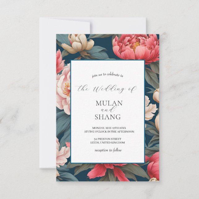 Rosa och vitponenter Oriental Print Bröllop Inbjudningar (Framsida)