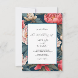 Rosa och vitponenter Oriental Print Bröllop Inbjudningar