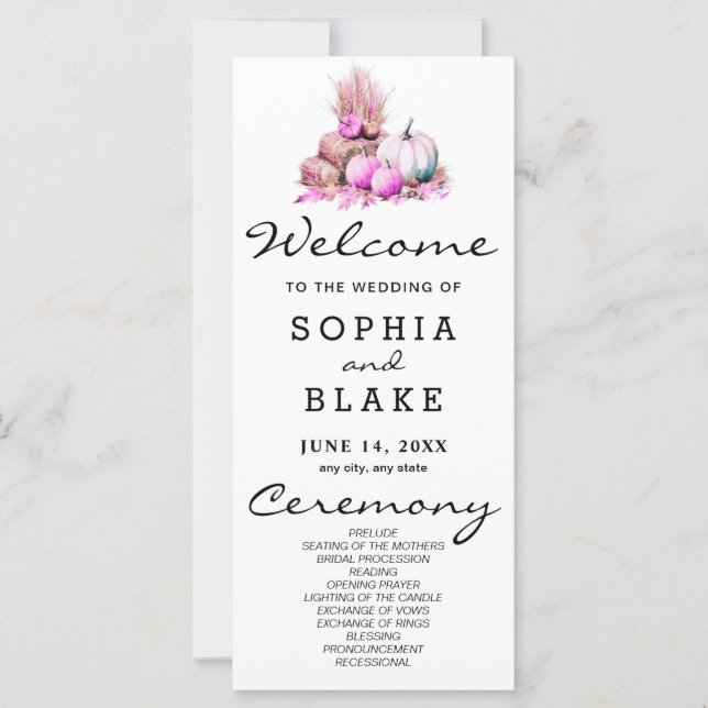 Rosa och vitpumpsprogram för bröllop (Framsida)