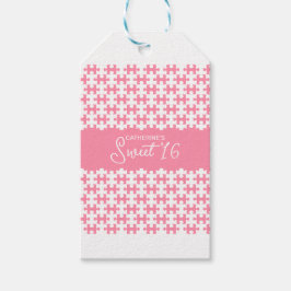 Rosa och vitpuzzel, kontrollerat, sötat 16 presentetikett