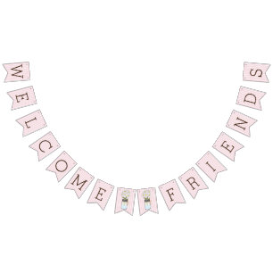 Rosa- och vitrandar med Masonburkbaby shower Vimplar