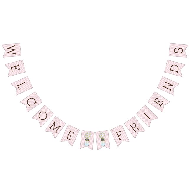 Rosa- och vitrandar med Masonburkbaby shower Vimplar (Alla)