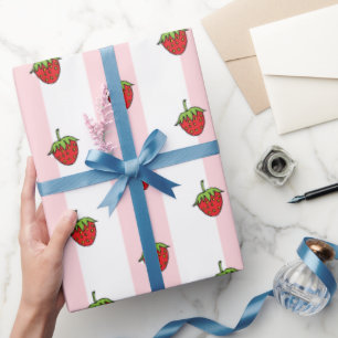 Rosa och vitrandigt julpapper jordgubb