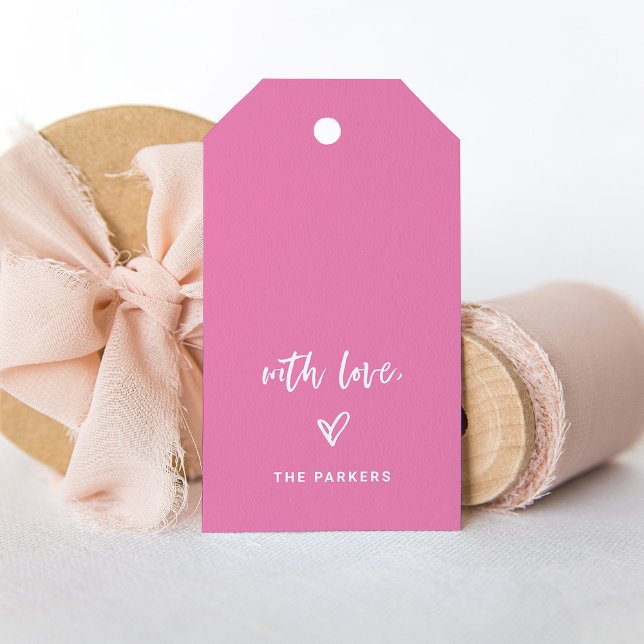 Rosa och vitskript och Avslappnad med Kärlek Presentetikett (A pretty pink gift tag for Valentine's Day)