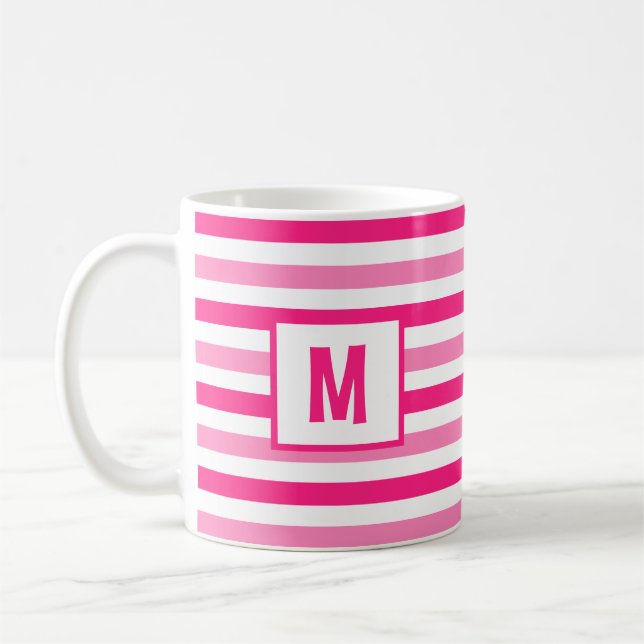 Rosa och vitstrimlad design - en första början kaffemugg (Vänster)