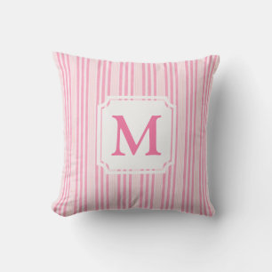 Rosa och vitstripe   Cabana Monogram Kudde