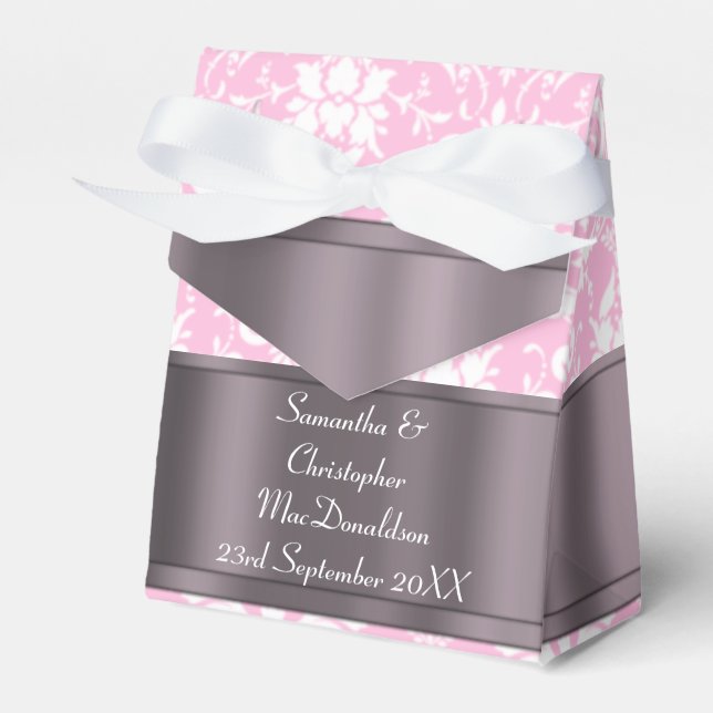 Rosa och vitt dammkvigbröllop presentaskar (Framsidan Sidan)